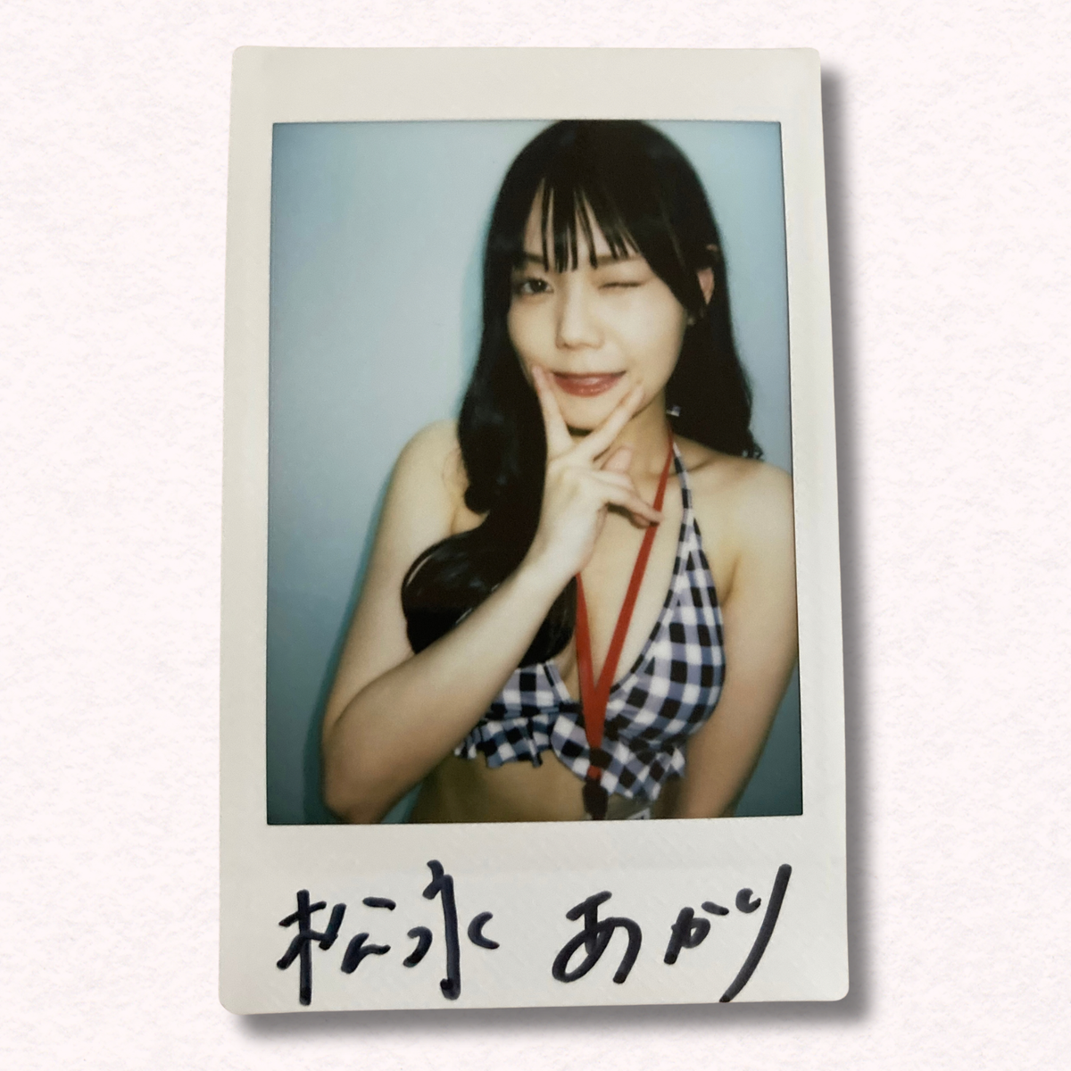 Akari Matsunaga Cheki Instax Polaroid Photo Autographed Signed Authentic Japan