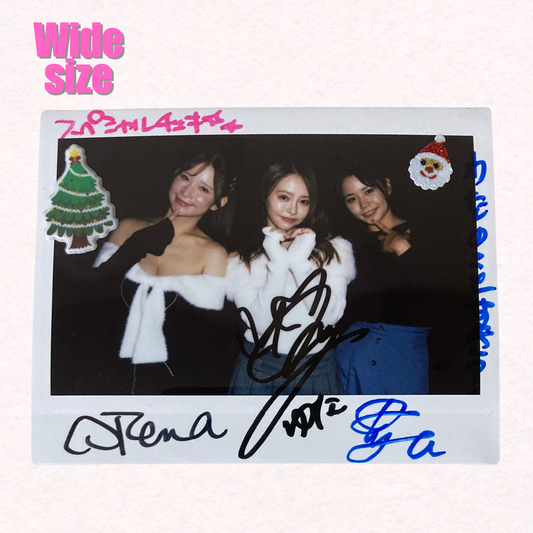 Yu Tano Rena Momozono Yuna Ogura Wide Cheki Instax Polaroid Photo Autographed Signed Authentic Japan